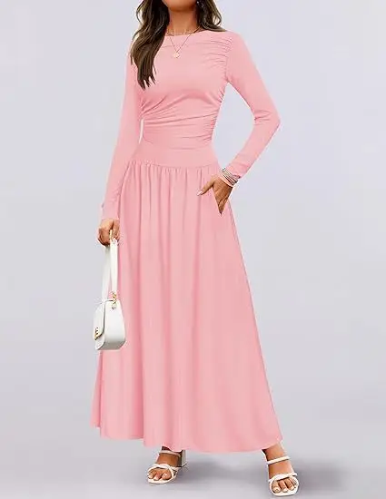 2025 Green Long Sleeve Knit Ruched Dress - Image 3