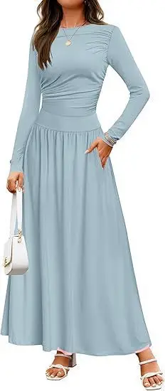 2025 Green Long Sleeve Knit Ruched Dress - Image 6