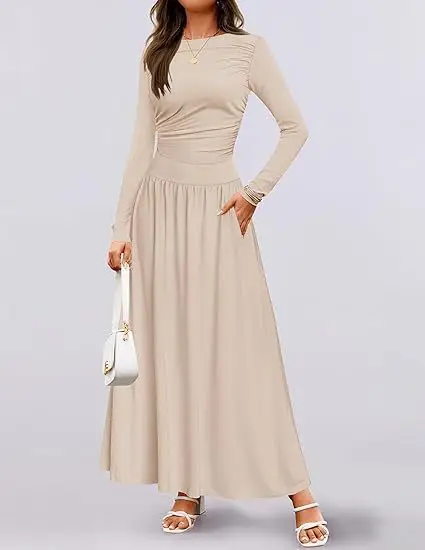 2025 Green Long Sleeve Knit Ruched Dress - Image 8