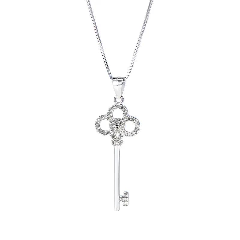 Guanming Silver Key Pendant Necklace with Crystal Accents
