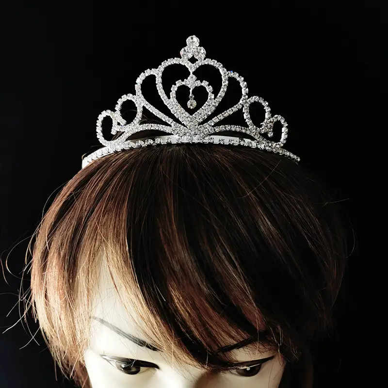 Silver Rhinestone Hair Crown for Girls Party Wear