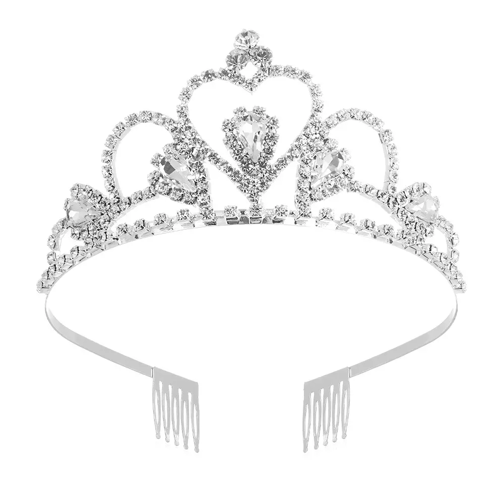 Silver Rhinestone Hair Crown for Girls Party Wear
