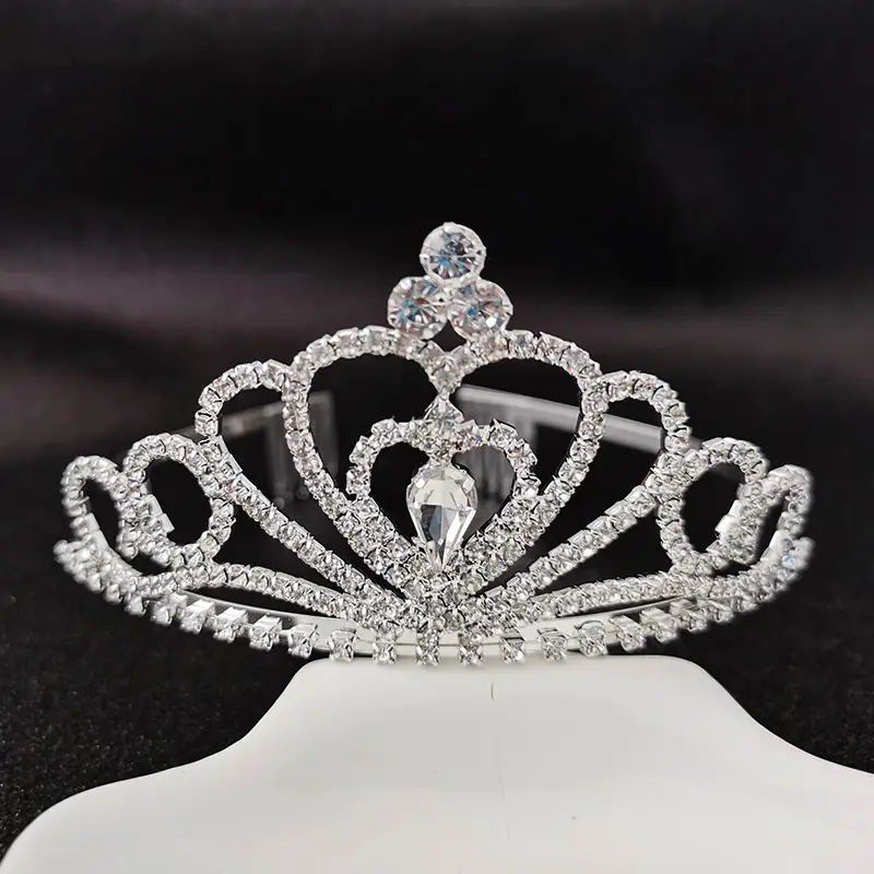 Silver Rhinestone Hair Crown for Girls Party Wear