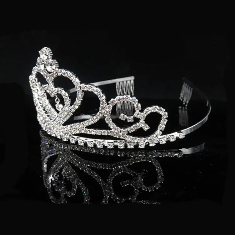 Silver Rhinestone Hair Crown for Girls Party Wear