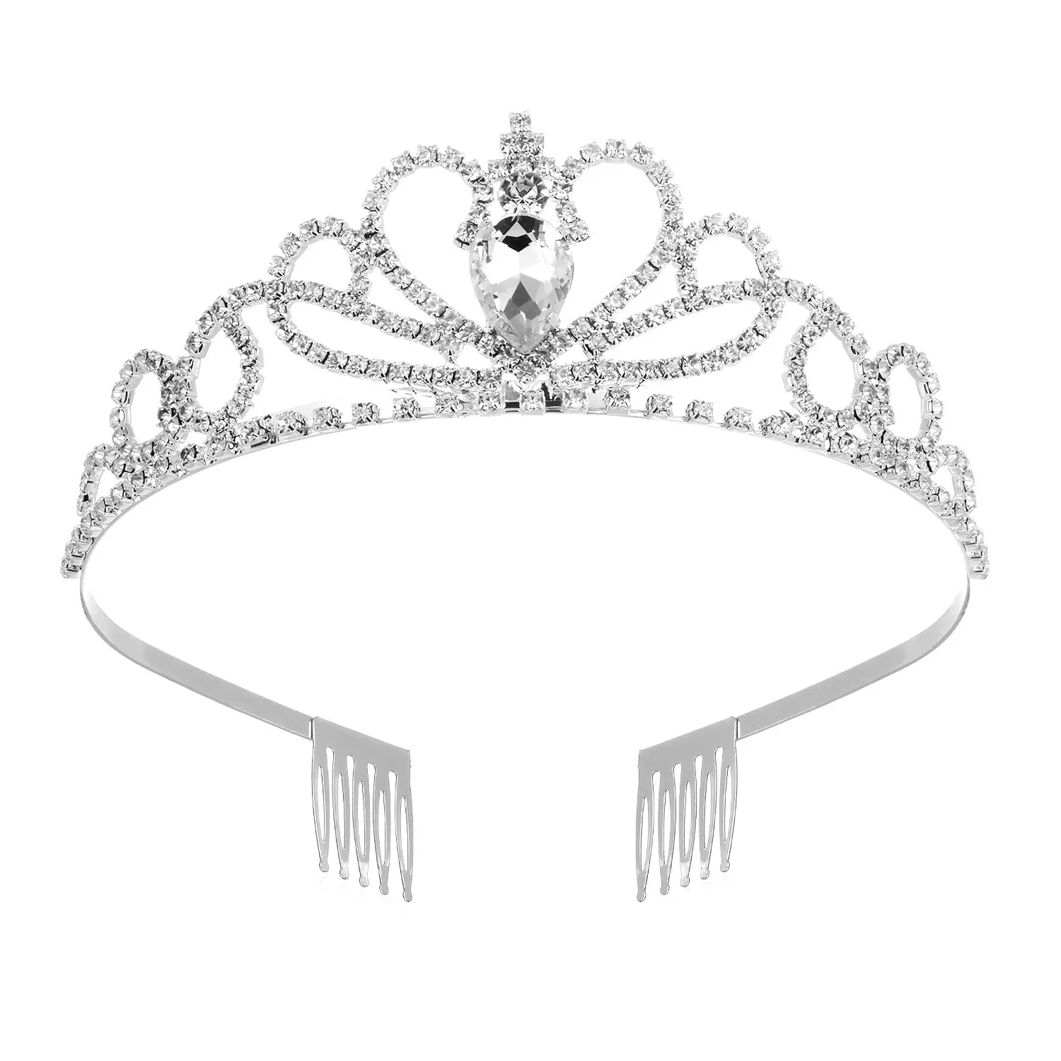 Silver Rhinestone Hair Crown for Girls Party Wear