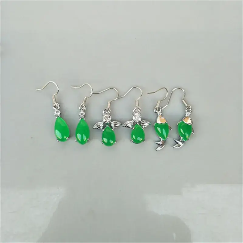Malay Jade Earrings Women Emerald Green Teardrop Dangle