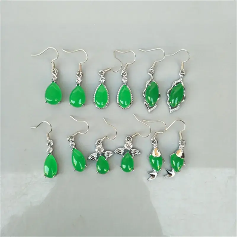 Malay Jade Earrings Women Emerald Green Teardrop Dangle