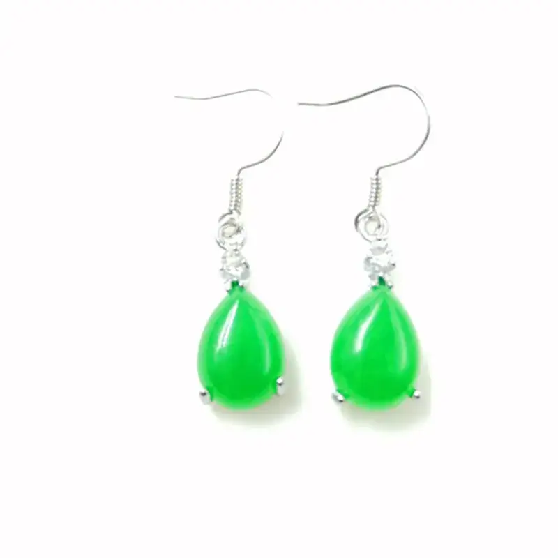 Malay Jade Earrings Women Emerald Green Teardrop Dangle