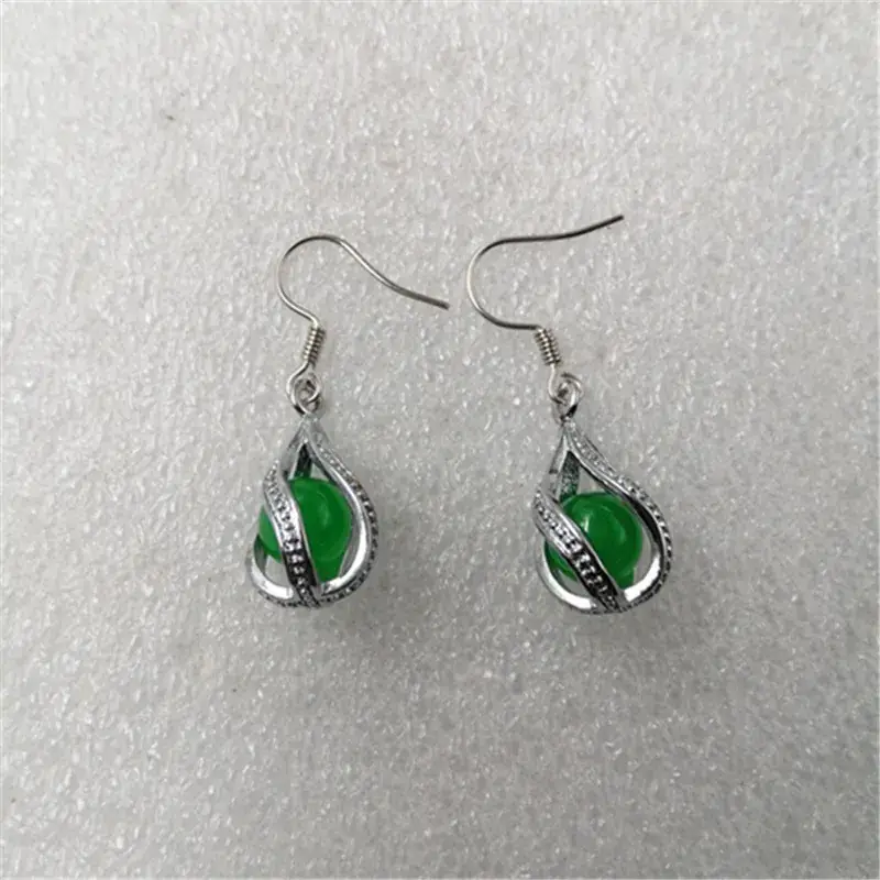 Malay Jade Earrings Women Emerald Green Teardrop Dangle