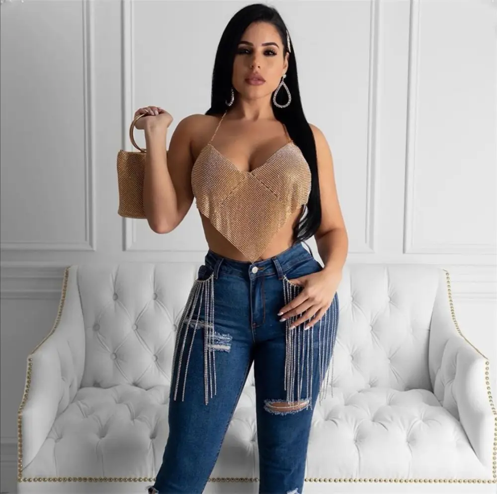 Red Rhinestone Halter Vest for Women - Image 9