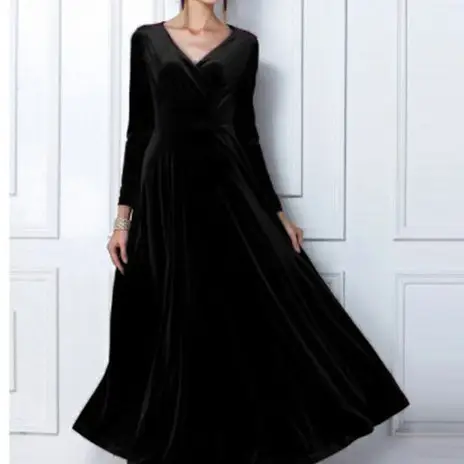 2024 Velvet Long Dress V Neck Gold Velvet - Image 10
