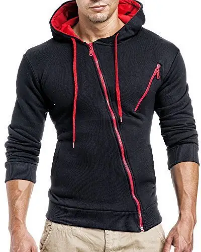 Men Grey Red Zipper Hoodie Slim Fit - Image 2