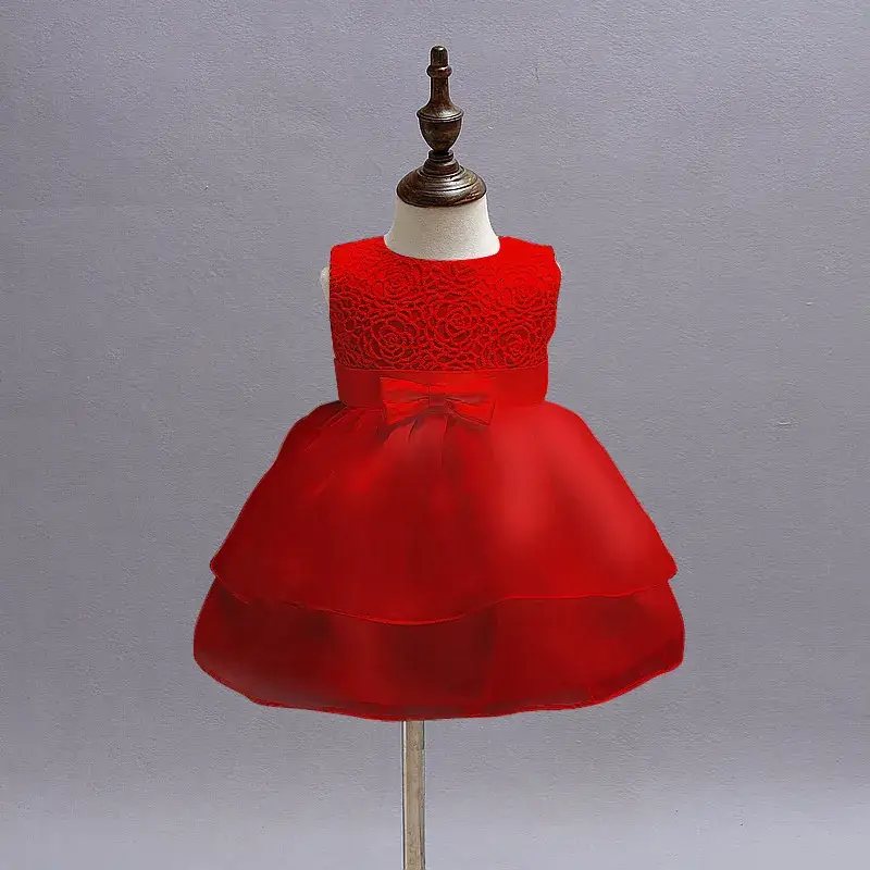 Red Tulle Baby Dress for Girls Full Month Hundred Day Dress - Image 2