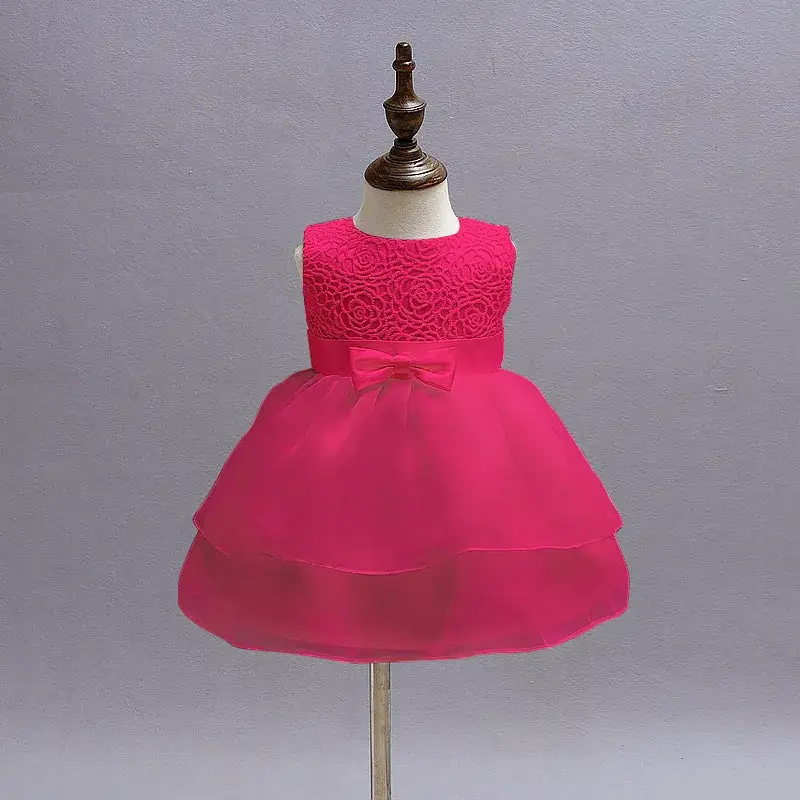 Red Tulle Baby Dress for Girls Full Month Hundred Day Dress - Image 3