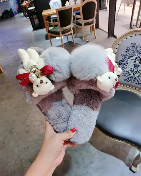 Plush Korean Bear Tag Sippers Warm Home Wear
