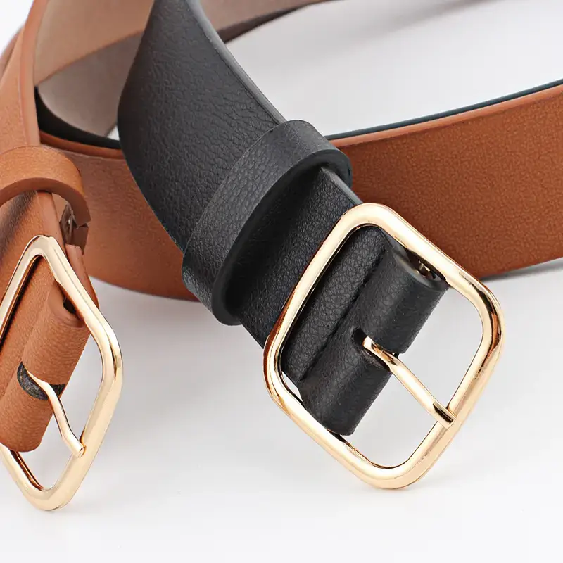 Women's Black Leather Belt with Gold Buckle - Image 8