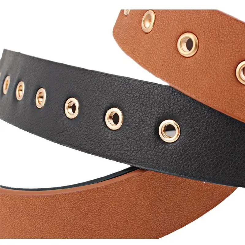 Women's Black Leather Belt with Gold Buckle - Image 9