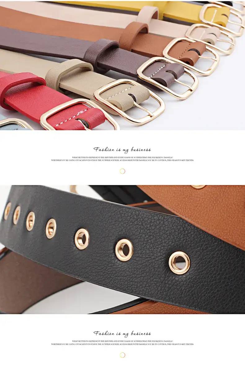 Women's Black Leather Belt with Gold Buckle — feature 11