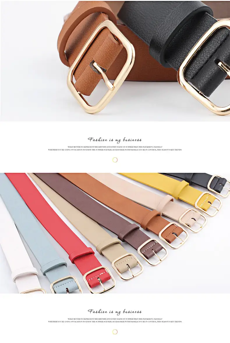 Women's Black Leather Belt with Gold Buckle — feature 12