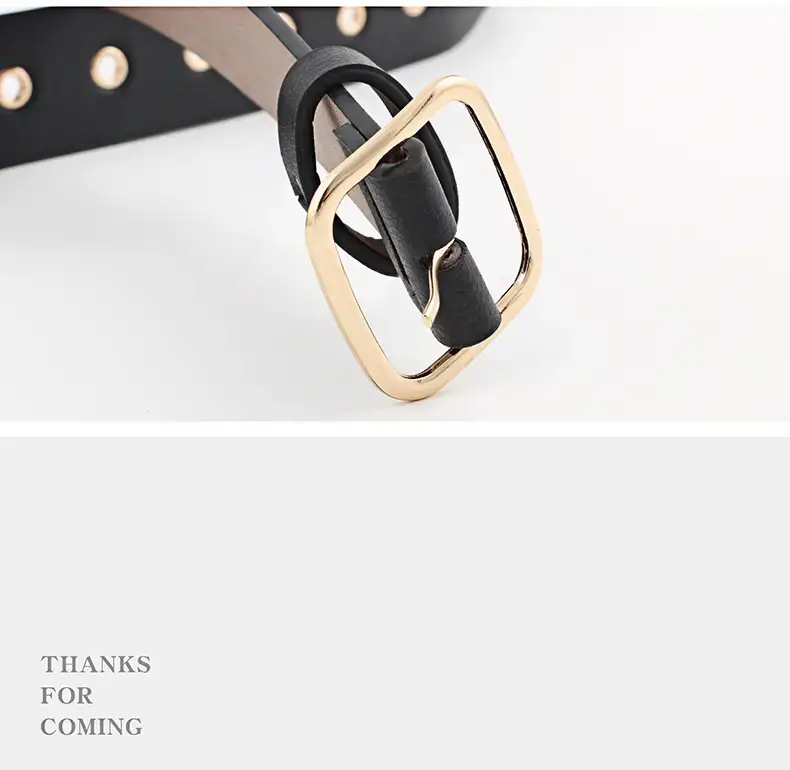 Women's Black Leather Belt with Gold Buckle — feature 13