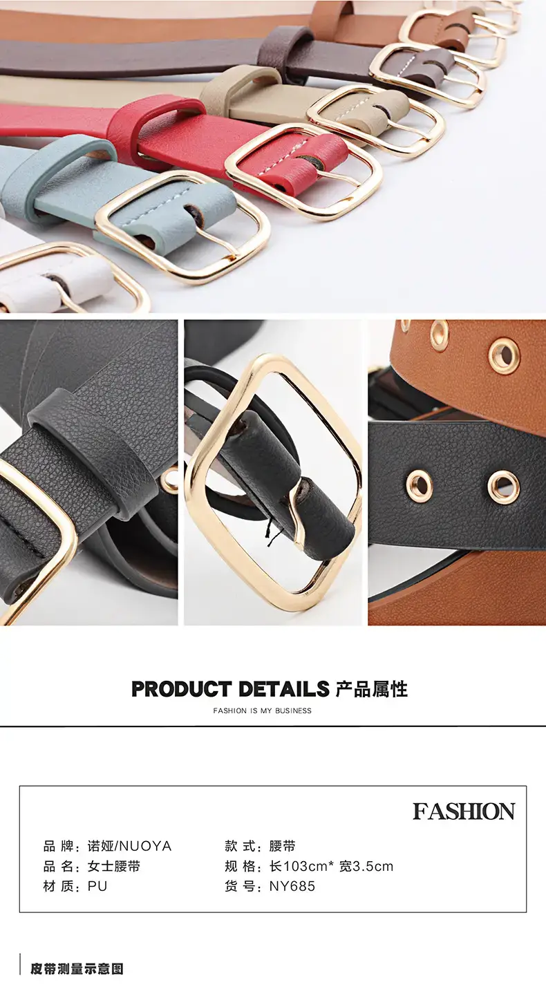 Women's Black Leather Belt with Gold Buckle — feature 3