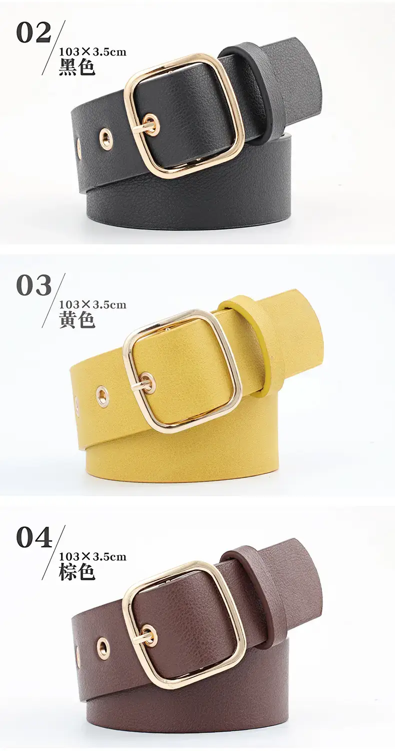 Women's Black Leather Belt with Gold Buckle — feature 5