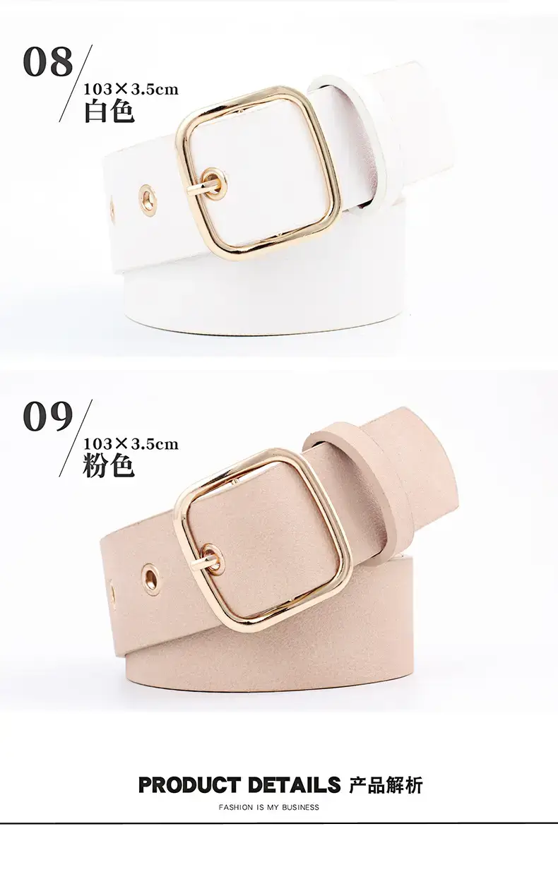 Women's Black Leather Belt with Gold Buckle — feature 7