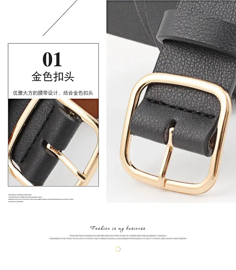 Women's Black Leather Belt with Gold Buckle — feature 8