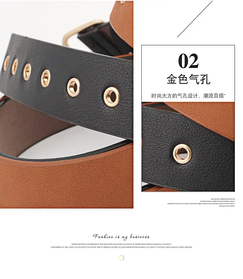 Women's Black Leather Belt with Gold Buckle — feature 9