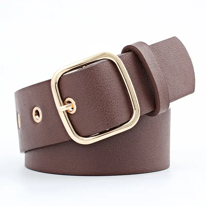 Women's Black Leather Belt with Gold Buckle - Image 2