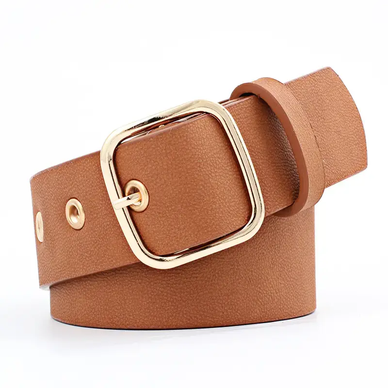 Women's Black Leather Belt with Gold Buckle - Image 3