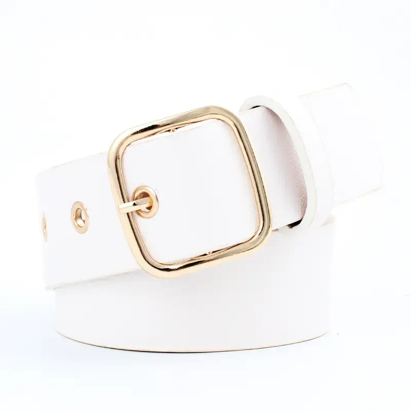 Women's Black Leather Belt with Gold Buckle - Image 4