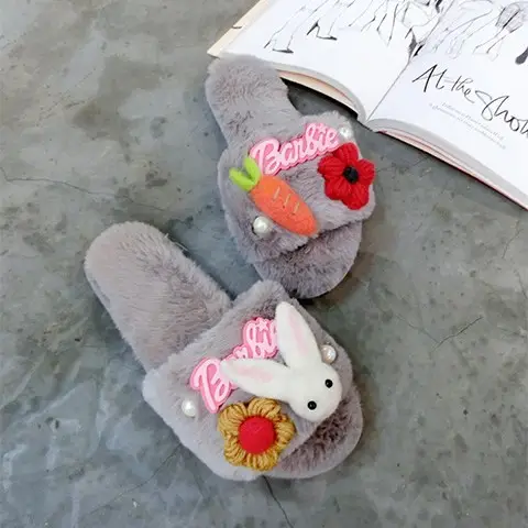 Autumn Winter Cartoon Rabbit Slippers Warm Cotton Pearl