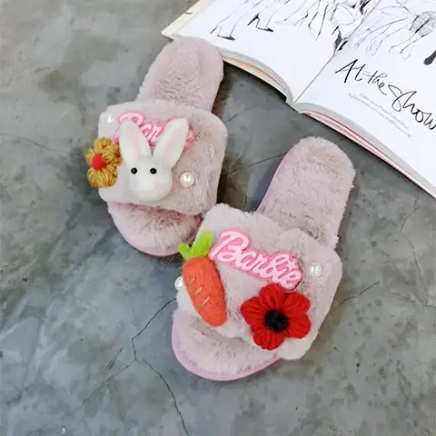 Autumn Winter Cartoon Rabbit Slippers Warm Cotton Pearl