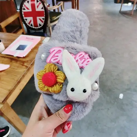 Autumn Winter Cartoon Rabbit Slippers Warm Cotton Pearl