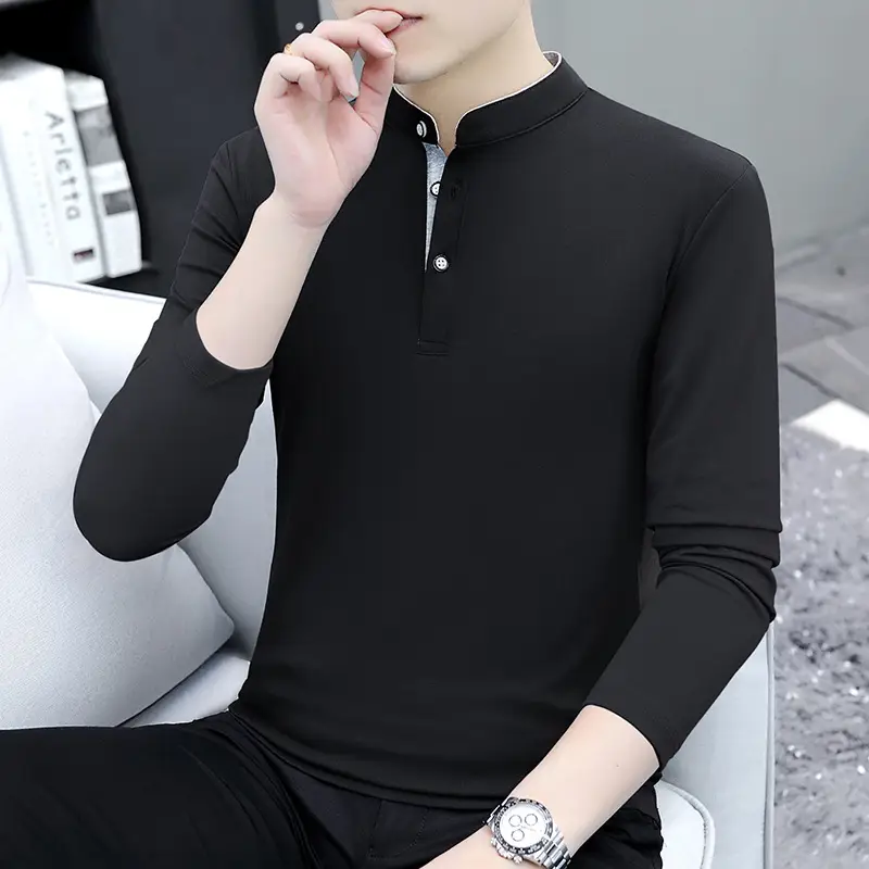 Men V-Neck Long Sleeve T-Shirt White 2025 - Image 13