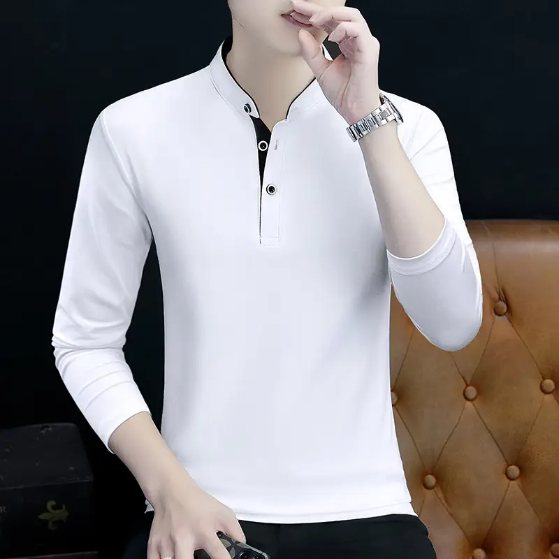 Men V-Neck Long Sleeve T-Shirt White 2025 - Image 14