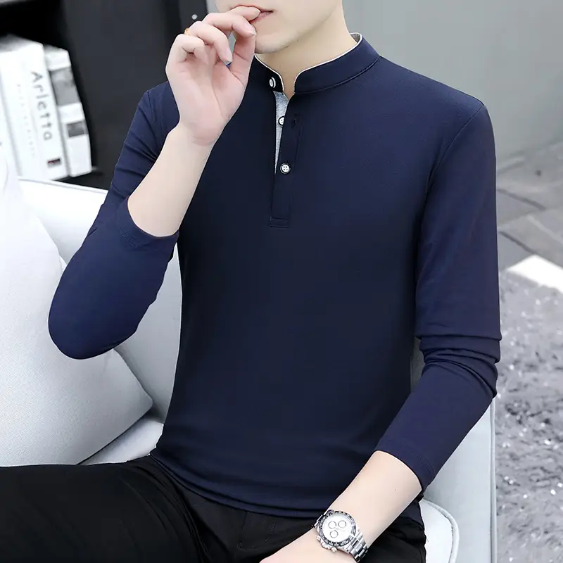 Men V-Neck Long Sleeve T-Shirt White 2025 - Image 15