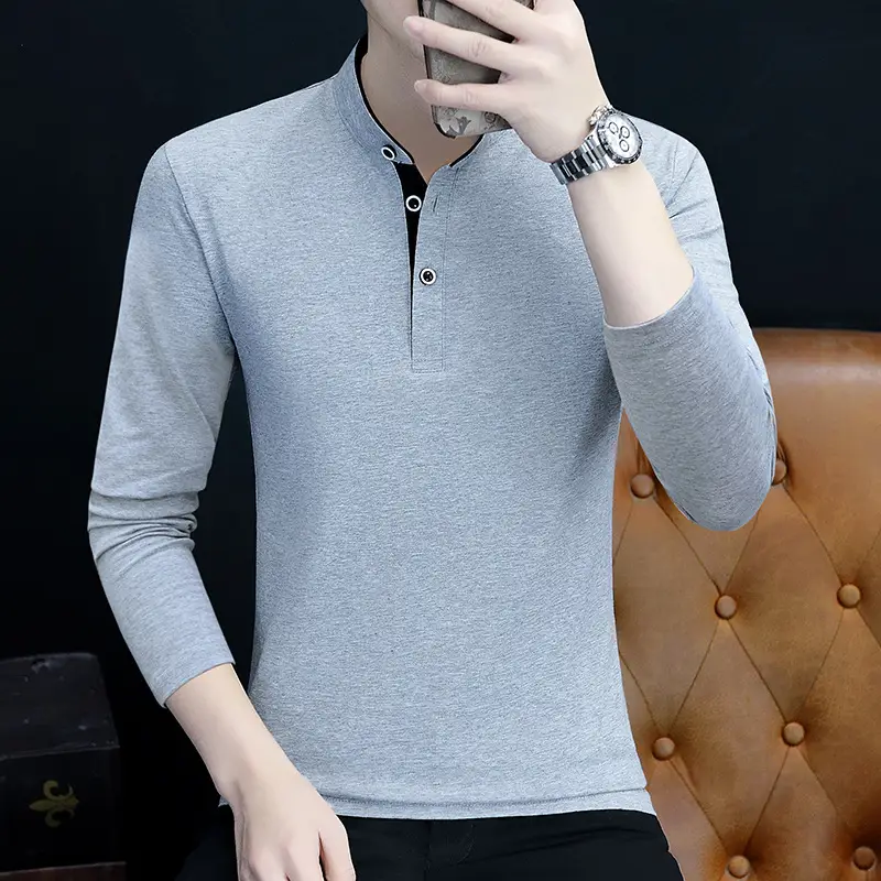 Men V-Neck Long Sleeve T-Shirt White 2025 - Image 16