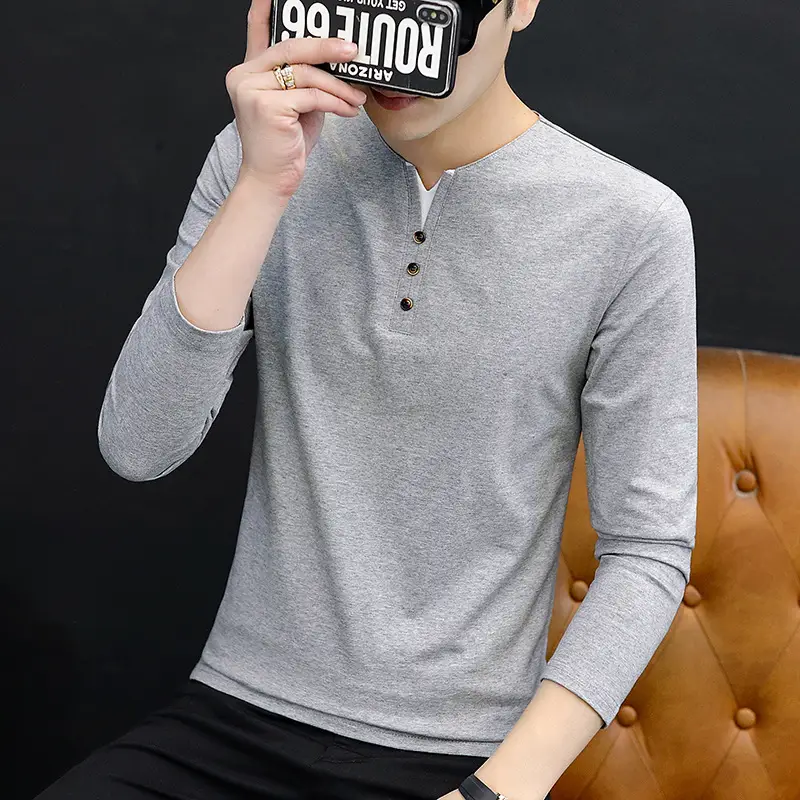 Men V-Neck Long Sleeve T-Shirt White 2025 - Image 19