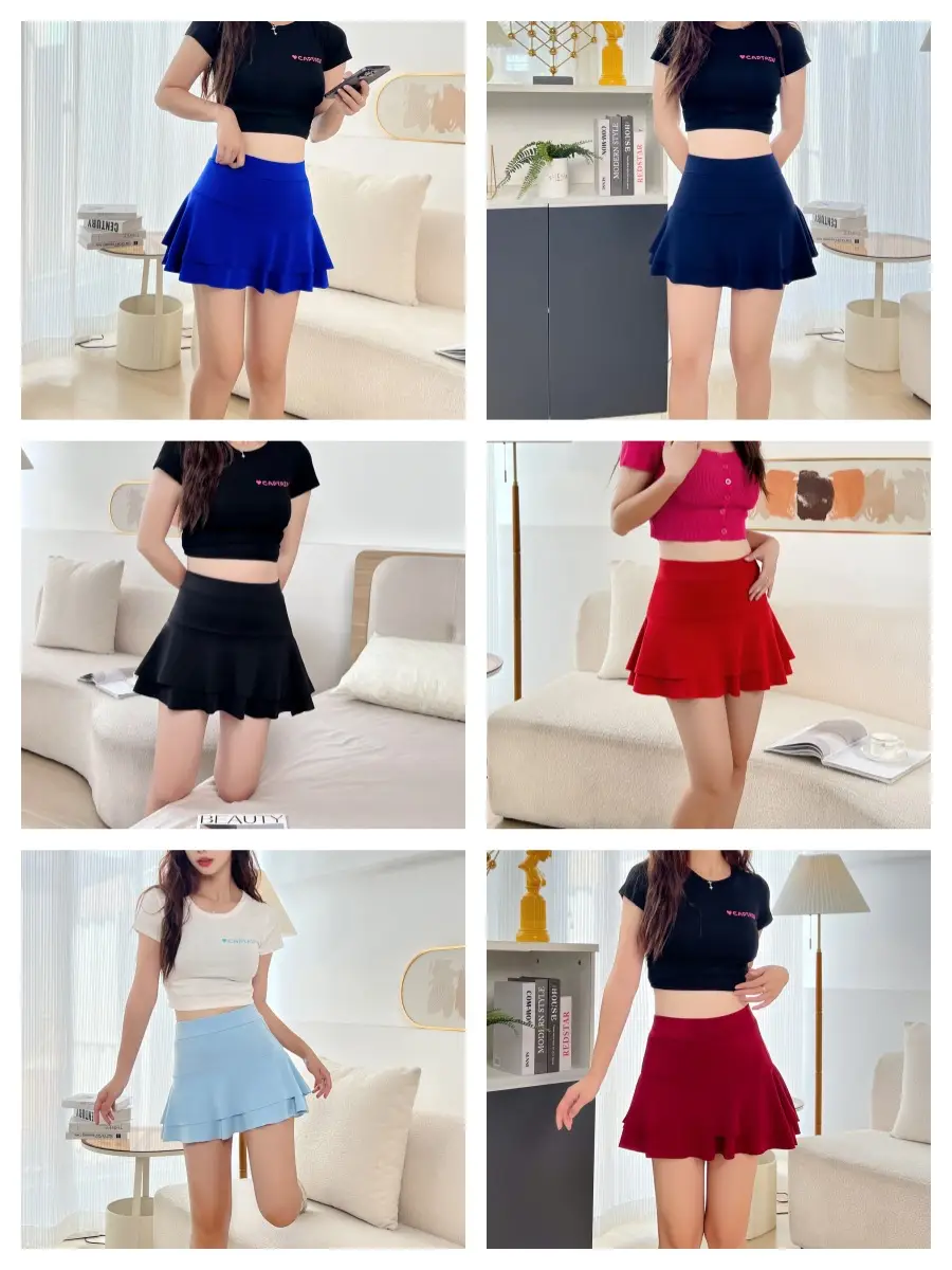 Red High Waist Slim Fit Anti-Exposed Skirt Set - Image 9