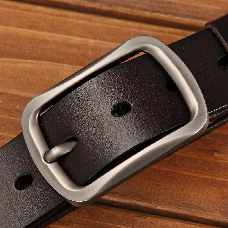 Men's Black Leather Belt with Silver Buckle - Image 4