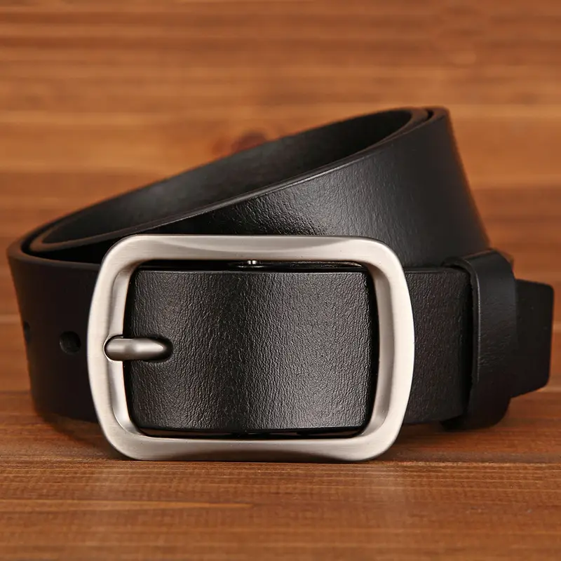 Men's Black Leather Belt with Silver Buckle - Image 5