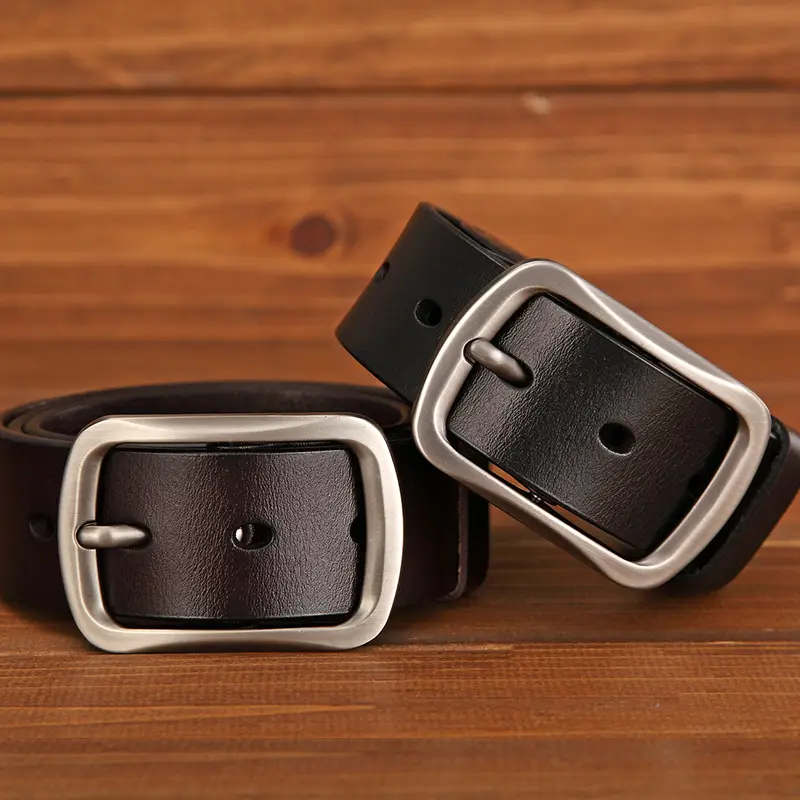 Men's Black Leather Belt with Silver Buckle - Image 6