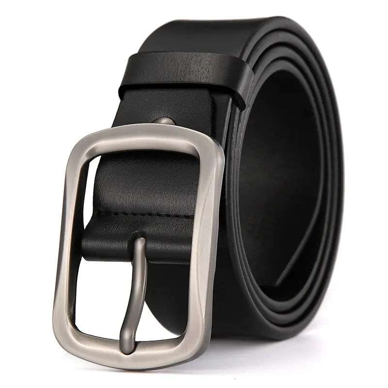 Men's Black Leather Belt with Silver Buckle