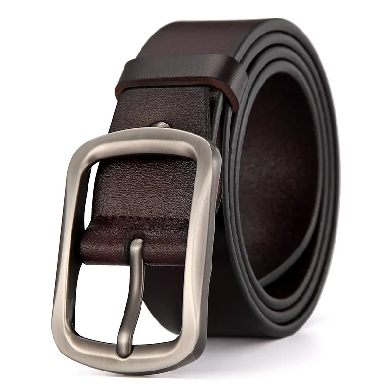 Men's Black Leather Belt with Silver Buckle - Image 2
