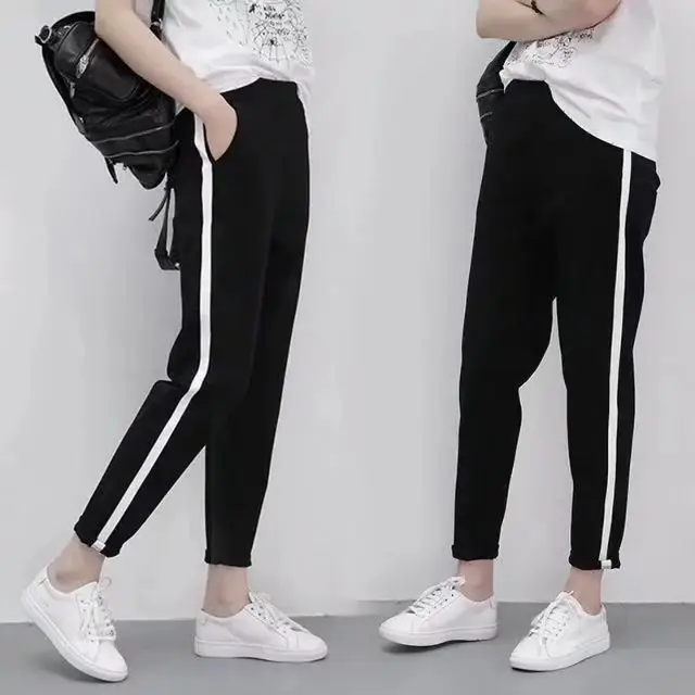 Men Black Slim Fit Track Pants with White Stripes - Image 5