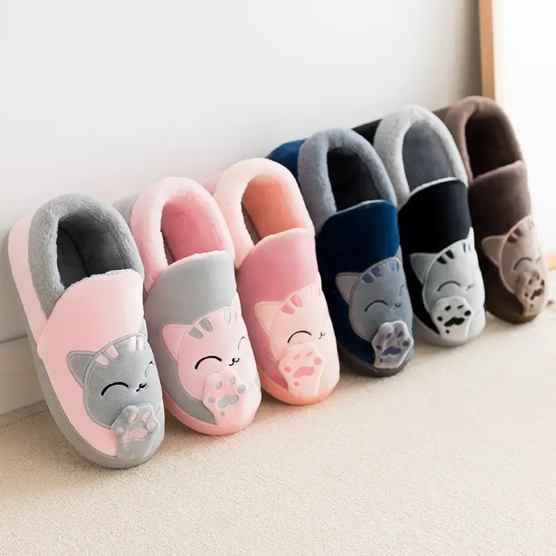 Cartoon Cotton Slippers for Female Couples at Home in Winter, Indoor Home Warm Autumn and Winter Non-Slip Furry Cotton Slippers Indoor Slippers - Image 9