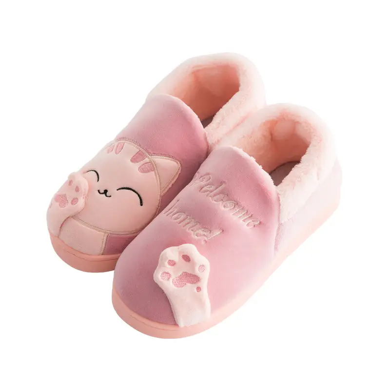 Cartoon Cotton Slippers for Female Couples at Home in Winter, Indoor Home Warm Autumn and Winter Non-Slip Furry Cotton Slippers Indoor Slippers - Image 2