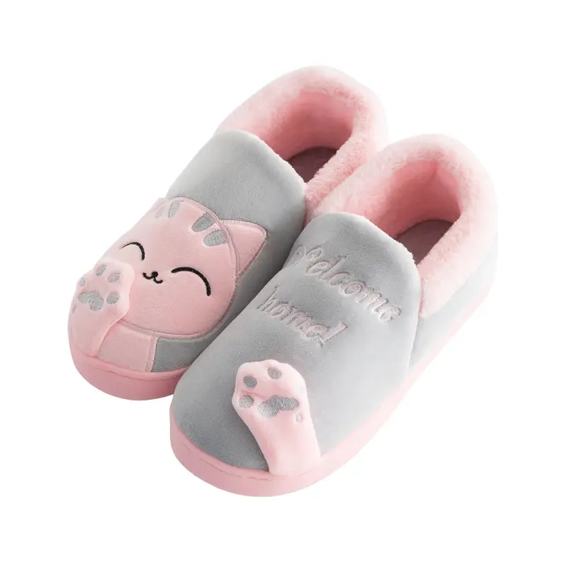 Cartoon Cotton Slippers for Female Couples at Home in Winter, Indoor Home Warm Autumn and Winter Non-Slip Furry Cotton Slippers Indoor Slippers - Image 3